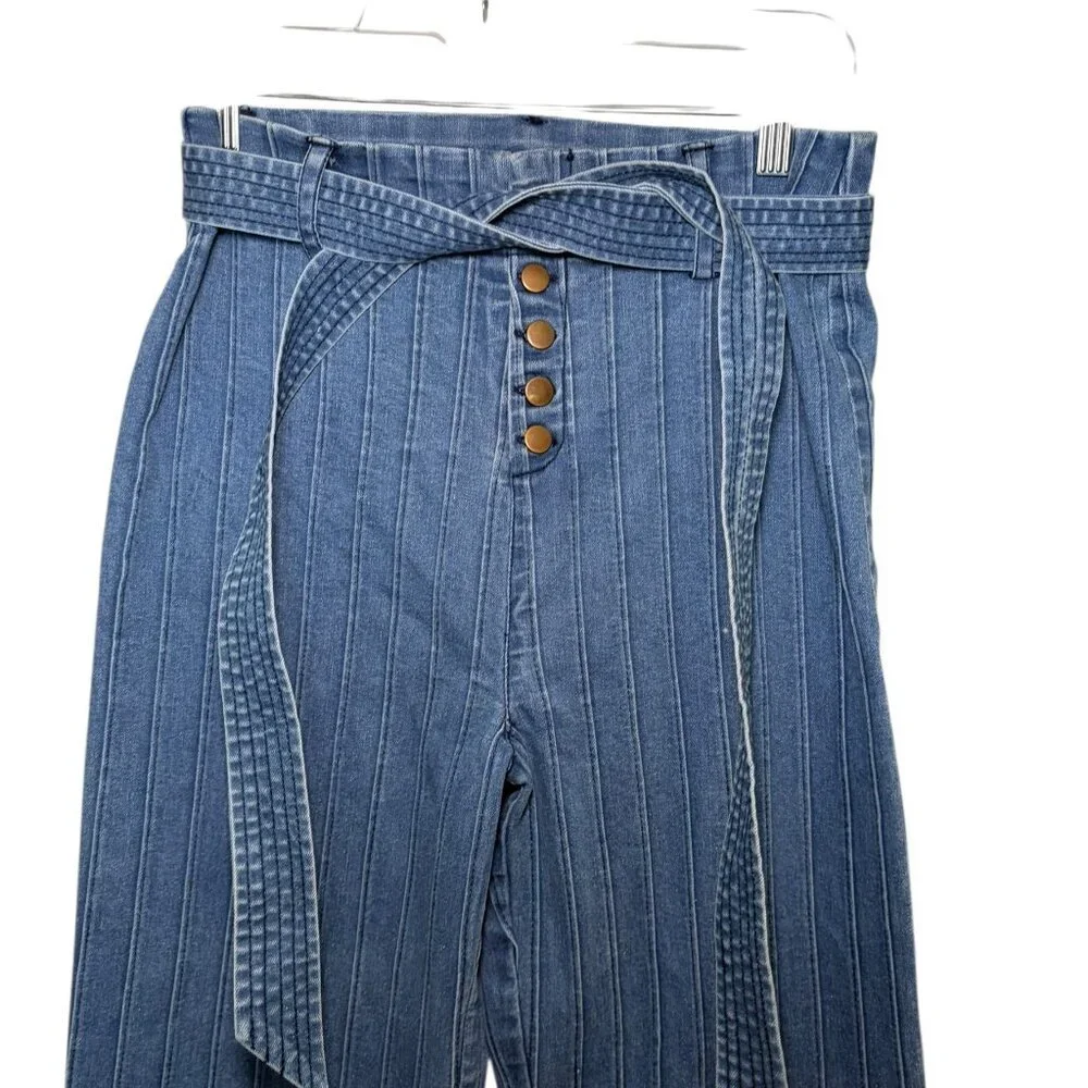 Cleobella Lachlan Pintuck Wide Leg Jeans Blue Denim Belted Size Small